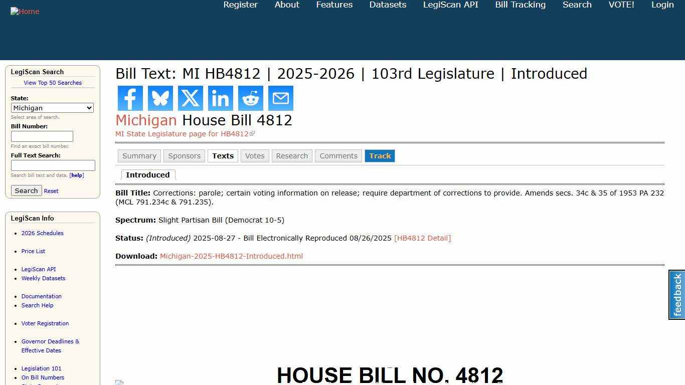 Bill Text: MI HB4812 | 2025-2026 | 103rd Legislature | Introduced | LegiScan